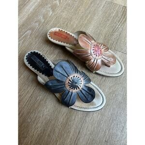 PIKOLINOS Leather Flower Sandals Slide Mule Thong comfort festival boho hippie
